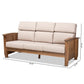 Charlotte Modern Classic Mission Style Taupe Fabric Upholstered Walnut Brown Finished Wood 3-Seater Sofa FredCo