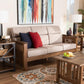 Charlotte Modern Classic Mission Style Taupe Fabric Upholstered Walnut Brown Finished Wood 3-Seater Sofa FredCo