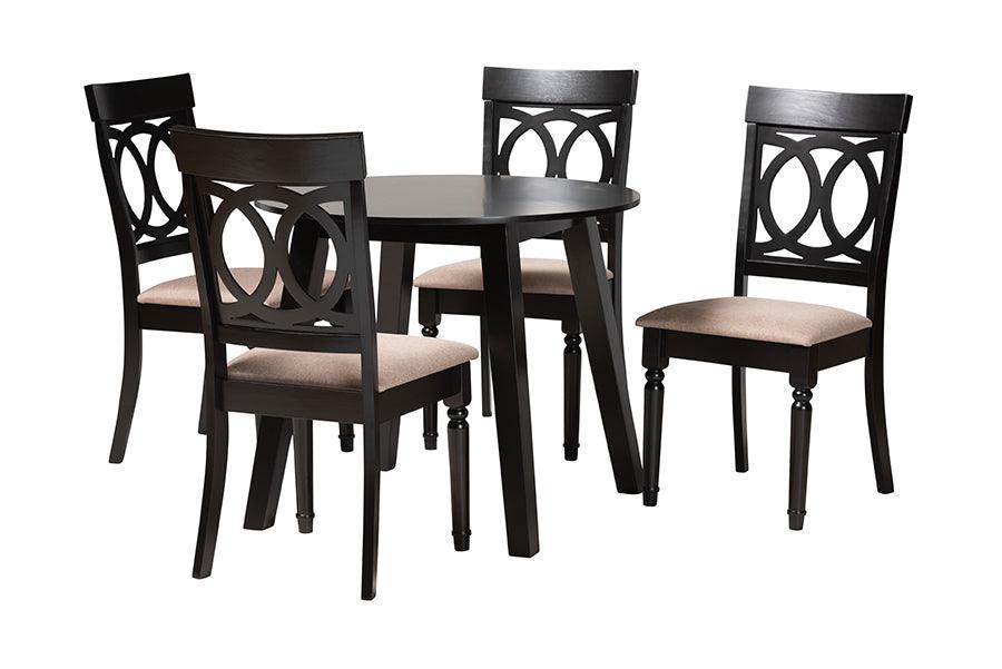 Charlottle Modern Beige Fabric and Dark Brown Finished Wood 5-Piece Dining Set FredCo