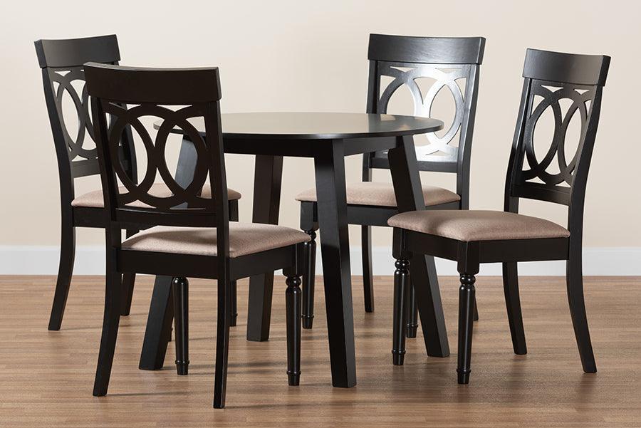 Charlottle Modern Beige Fabric and Dark Brown Finished Wood 5-Piece Dining Set FredCo