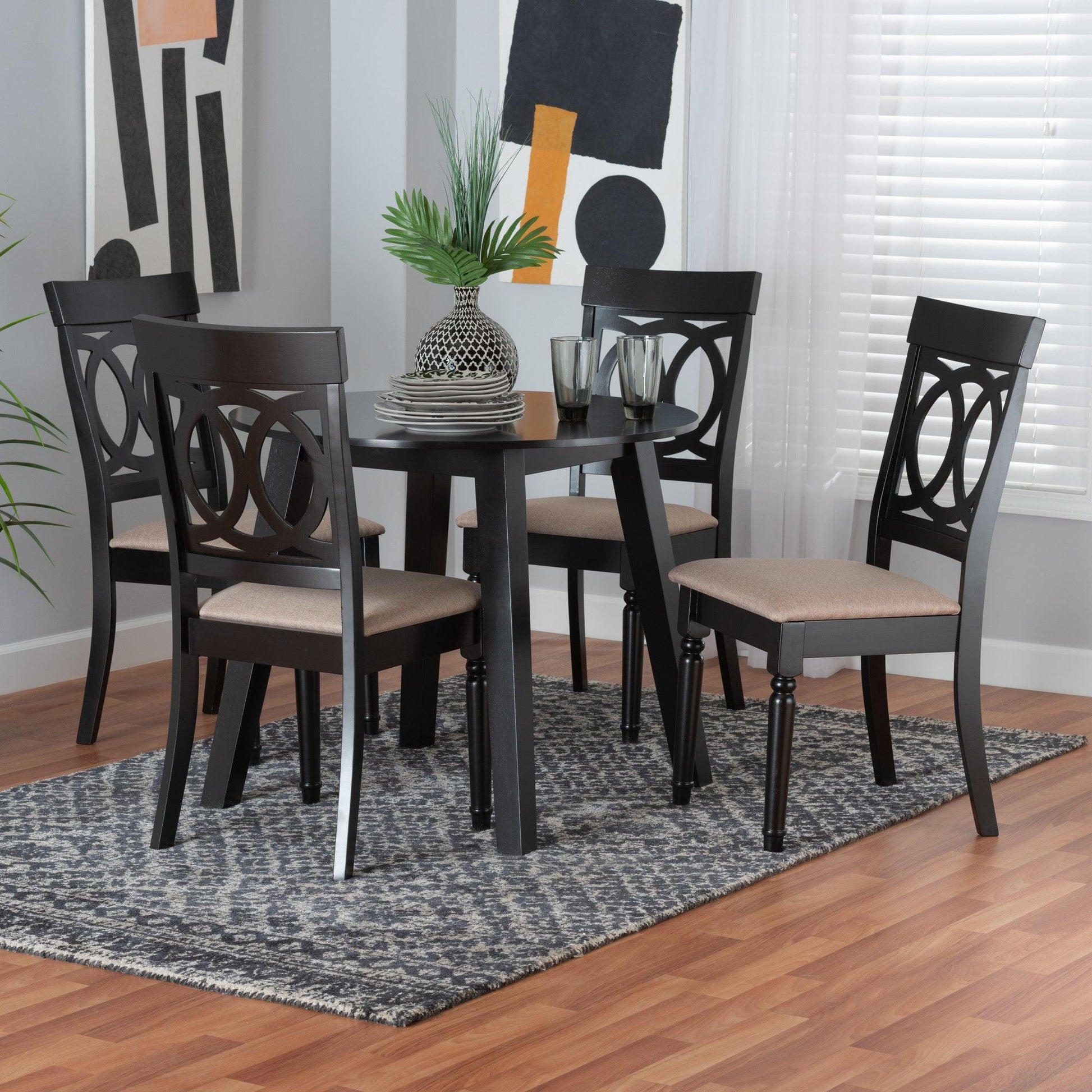 Charlottle Modern Beige Fabric and Dark Brown Finished Wood 5-Piece Dining Set FredCo