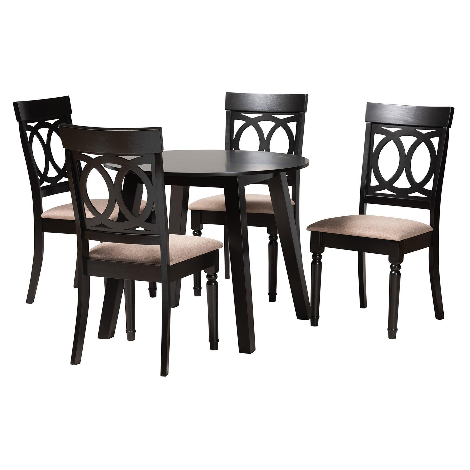 Charlottle Modern Beige Fabric and Dark Brown Finished Wood 5-Piece Dining Set FredCo