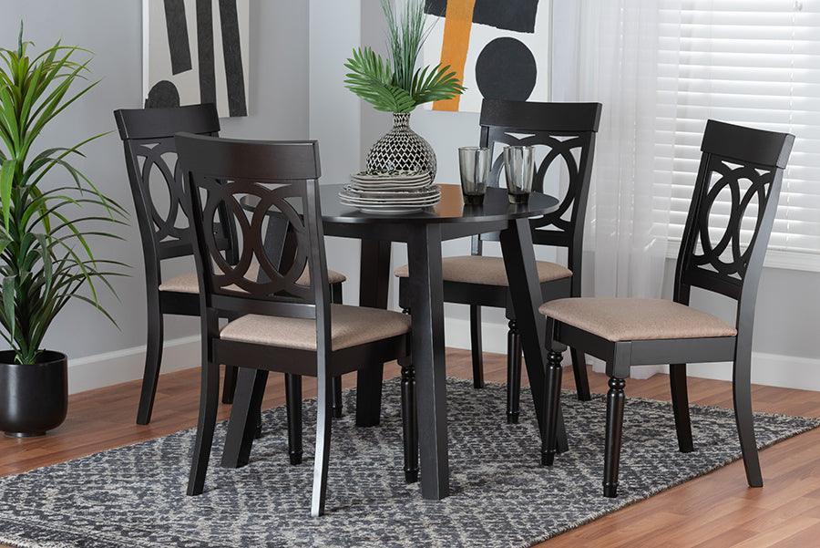 Charlottle Modern Beige Fabric and Dark Brown Finished Wood 5-Piece Dining Set FredCo