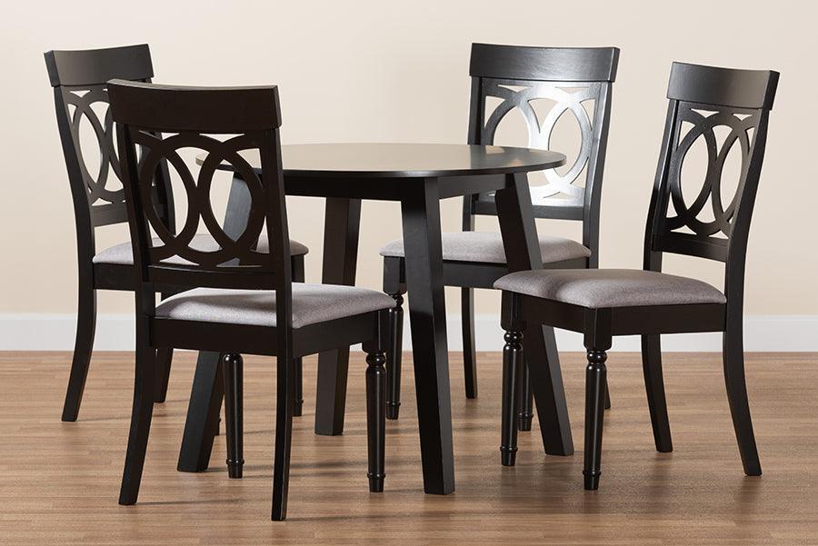 Charlottle Modern Grey Fabric and Dark Brown Finished Wood 5-Piece Dining Set FredCo