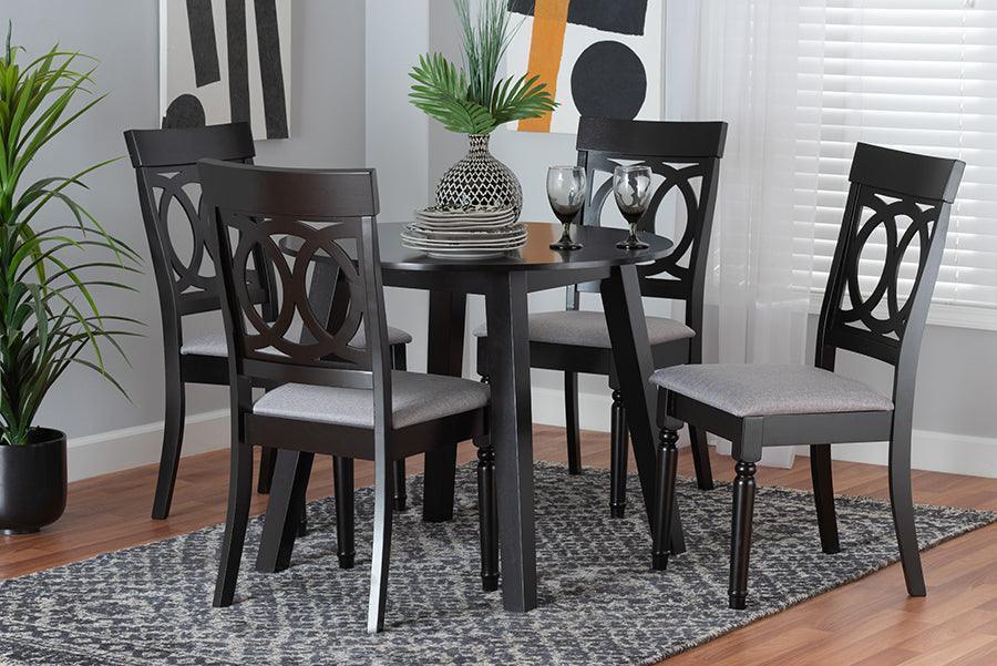 Charlottle Modern Grey Fabric and Dark Brown Finished Wood 5-Piece Dining Set FredCo