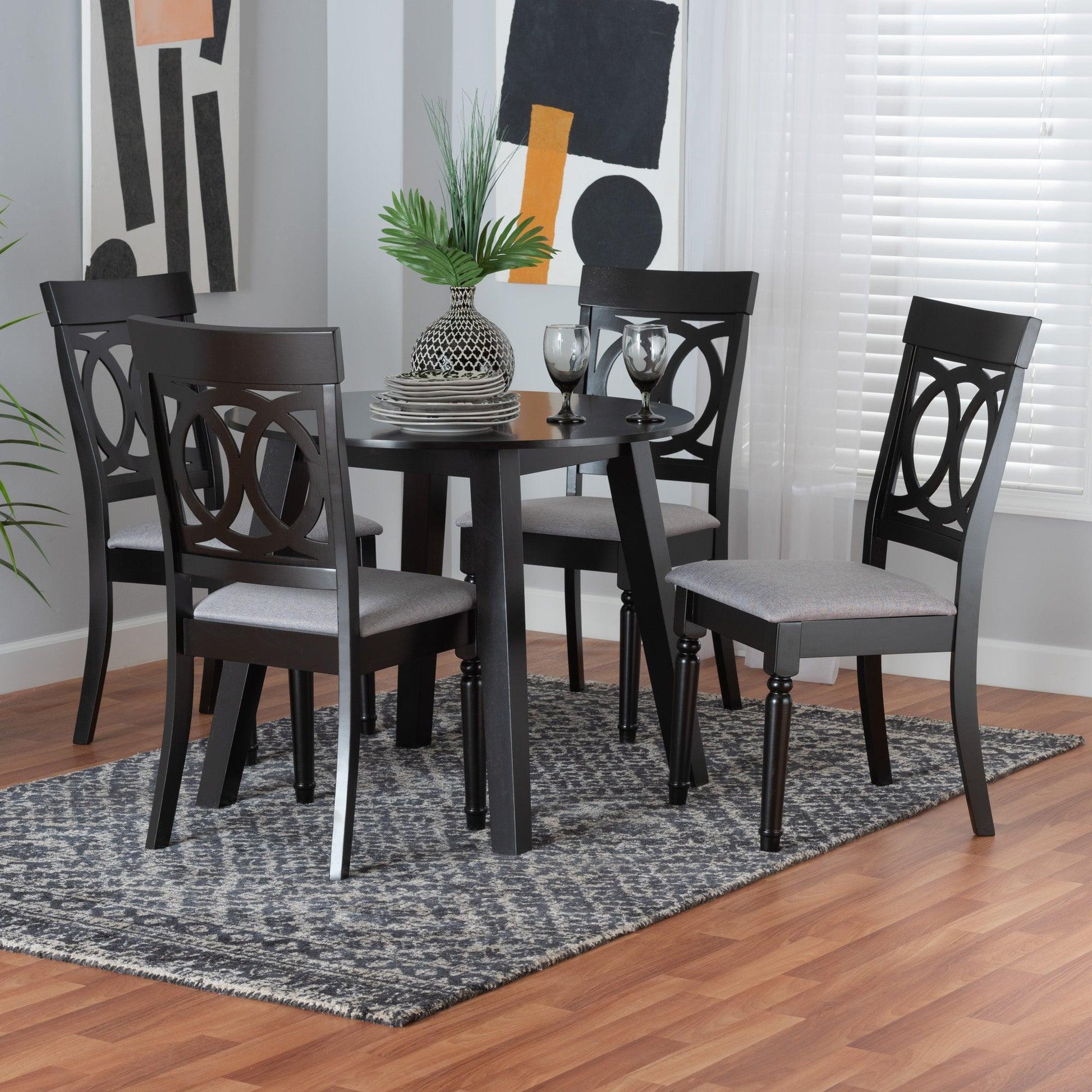 Charlottle Modern Grey Fabric and Dark Brown Finished Wood 5-Piece Dining Set FredCo