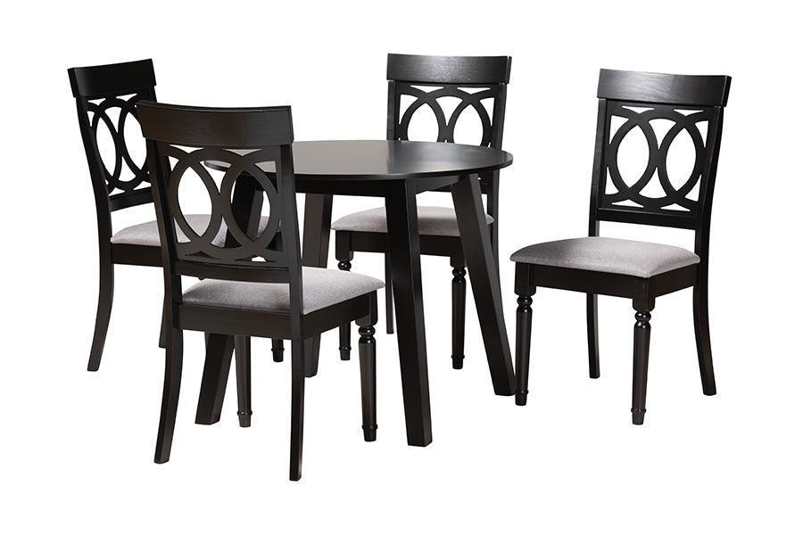 Charlottle Modern Grey Fabric and Dark Brown Finished Wood 5-Piece Dining Set FredCo