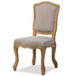 Chateauneuf French Vintage Cottage Weathered Oak Beige Fabric Upholstered Dining Side Chair FredCo