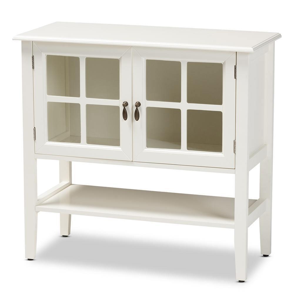 Chauncey Classic and Traditional White Finished Wood and Glass 2-Door Kitchen Storage Cabinet FredCo