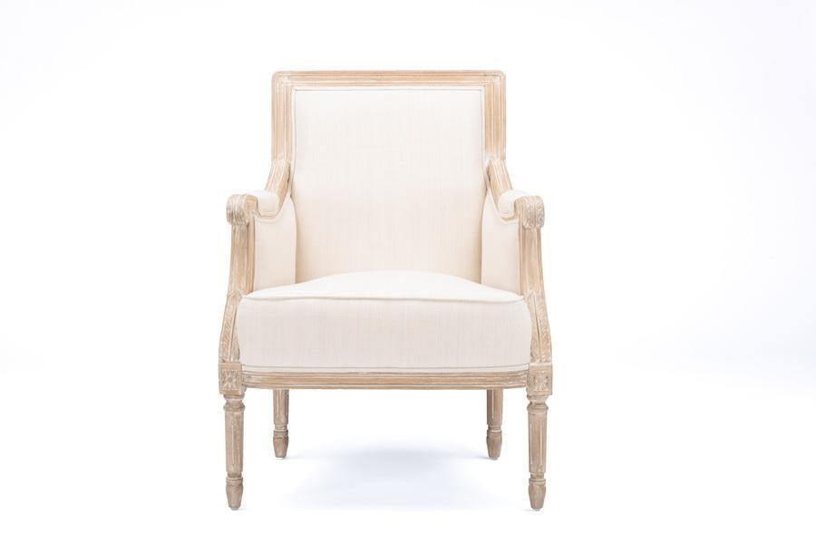 Chavanon Wood & Light Beige Linen Traditional French Accent Chair FredCo