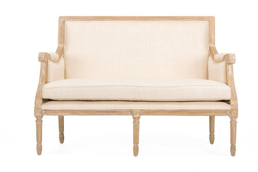 Chavanon Wood & Light Beige Linen Traditional French Loveseat FredCo