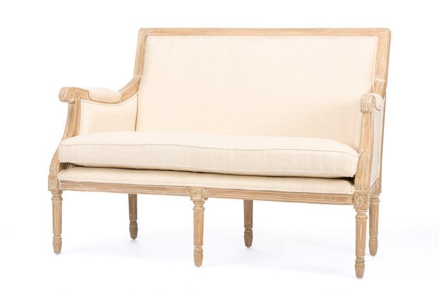 Chavanon Wood & Light Beige Linen Traditional French Loveseat FredCo