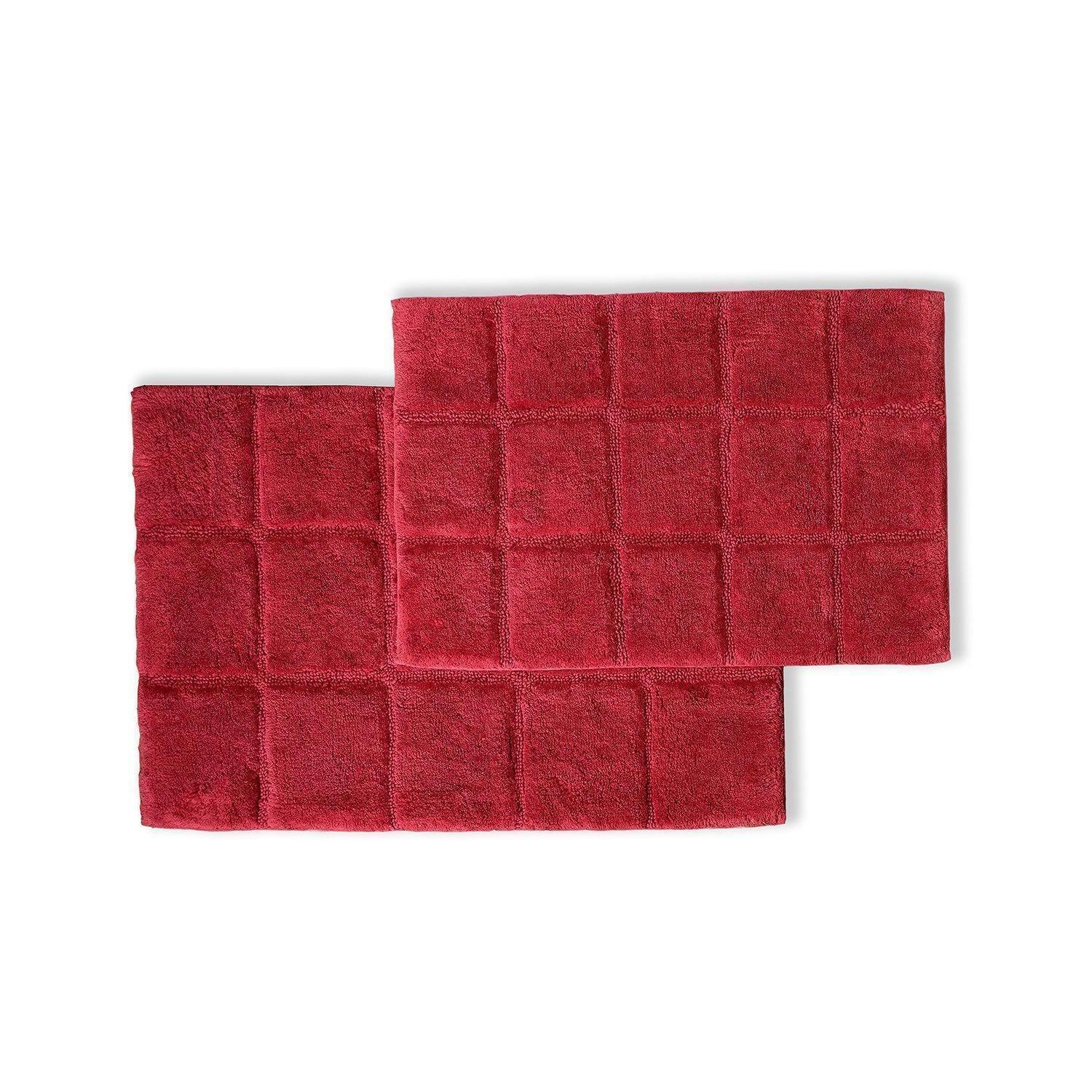 Checkered 100% Combed Cotton Non-Skid 2-Piece Bath Rug Set FredCo