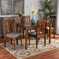 Cherese Modern and Contemporary Grey Fabric Upholstered and Walnut Brown Finished 5-Piece Wood Dining Set FredCo