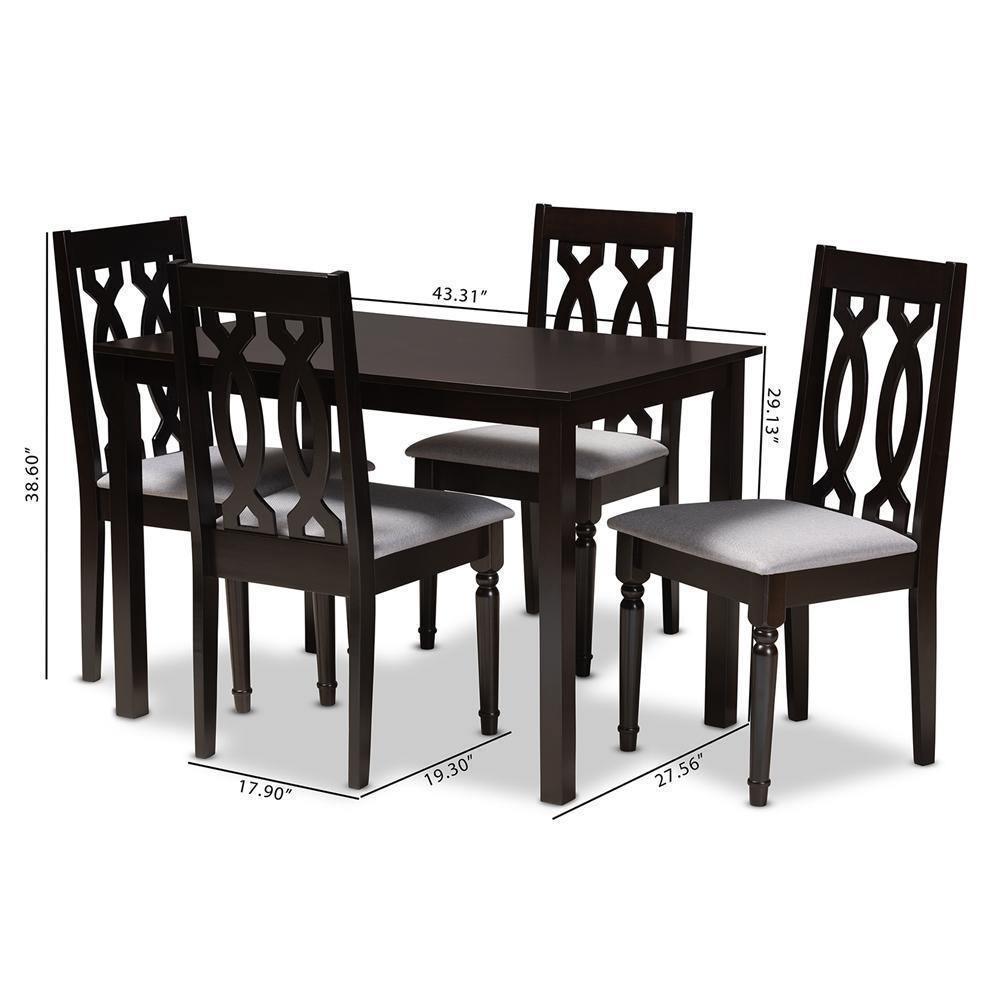 Cherese Modern and Contemporary Grey Fabric Upholstered Espresso Brown Finished 5-Piece Wood Dining Set FredCo