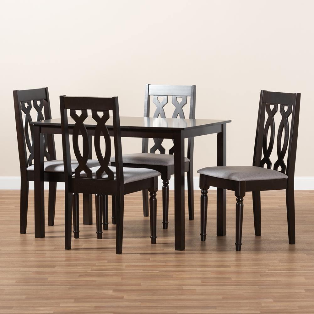 Cherese Modern and Contemporary Grey Fabric Upholstered Espresso Brown Finished 5-Piece Wood Dining Set FredCo