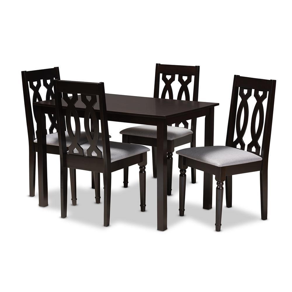 Cherese Modern and Contemporary Grey Fabric Upholstered Espresso Brown Finished 5-Piece Wood Dining Set FredCo