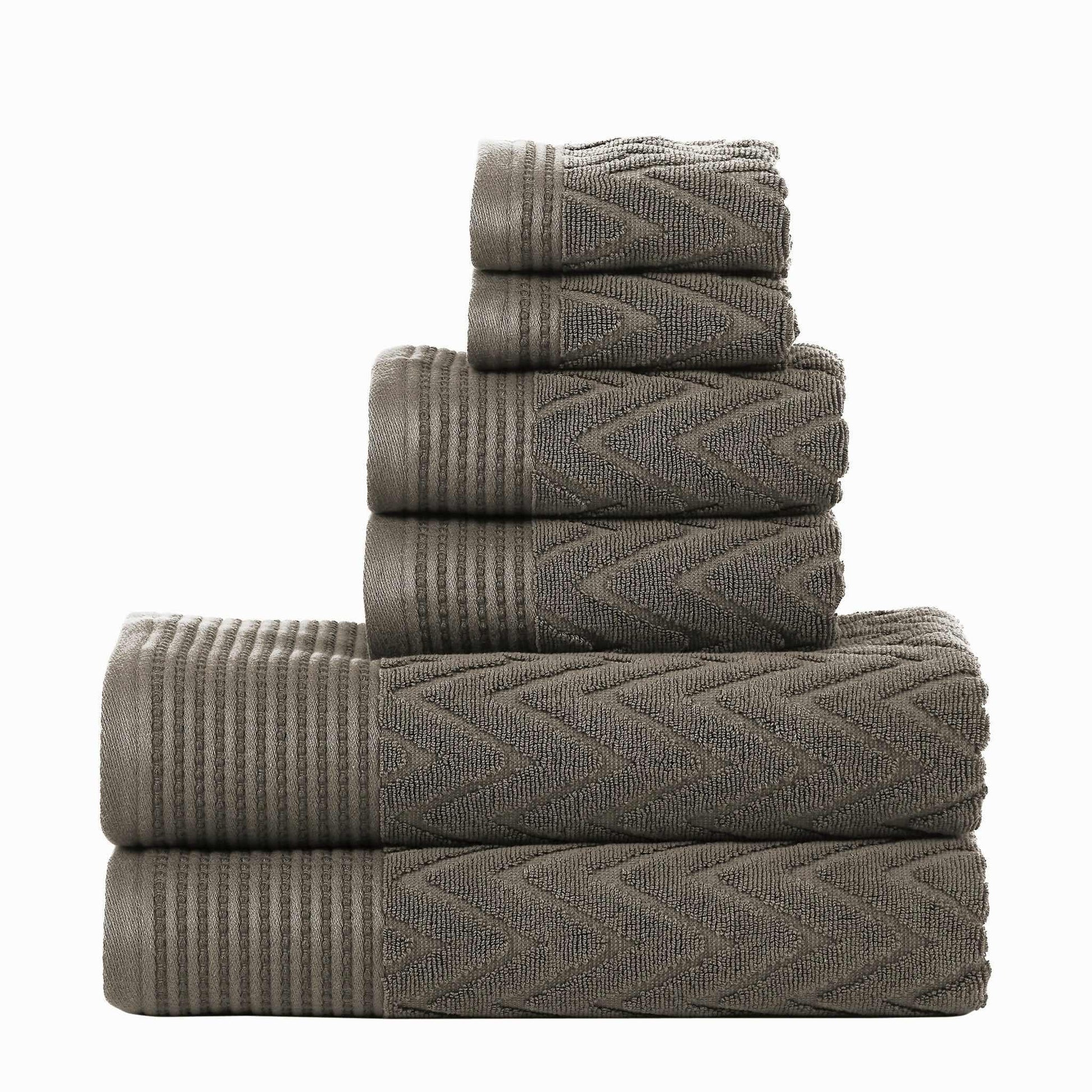 Chevron 100% Combed Cotton 550 GSM Jacquard Weave 6-Piece Towel Set FredCo