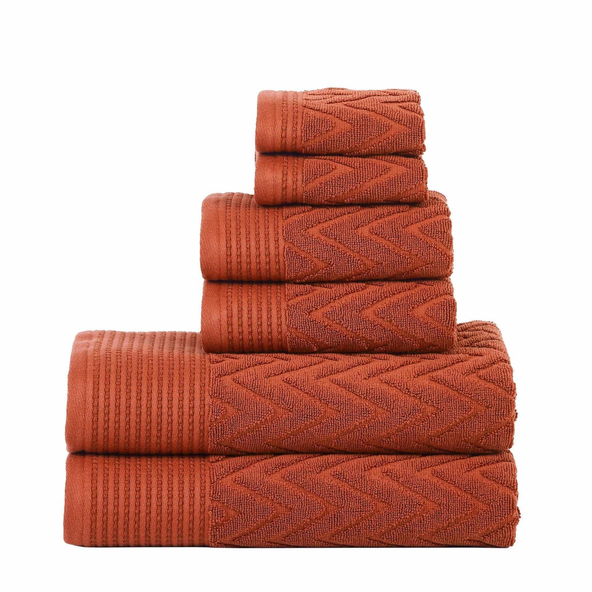 Chevron 100% Combed Cotton 550 GSM Jacquard Weave 6-Piece Towel Set FredCo