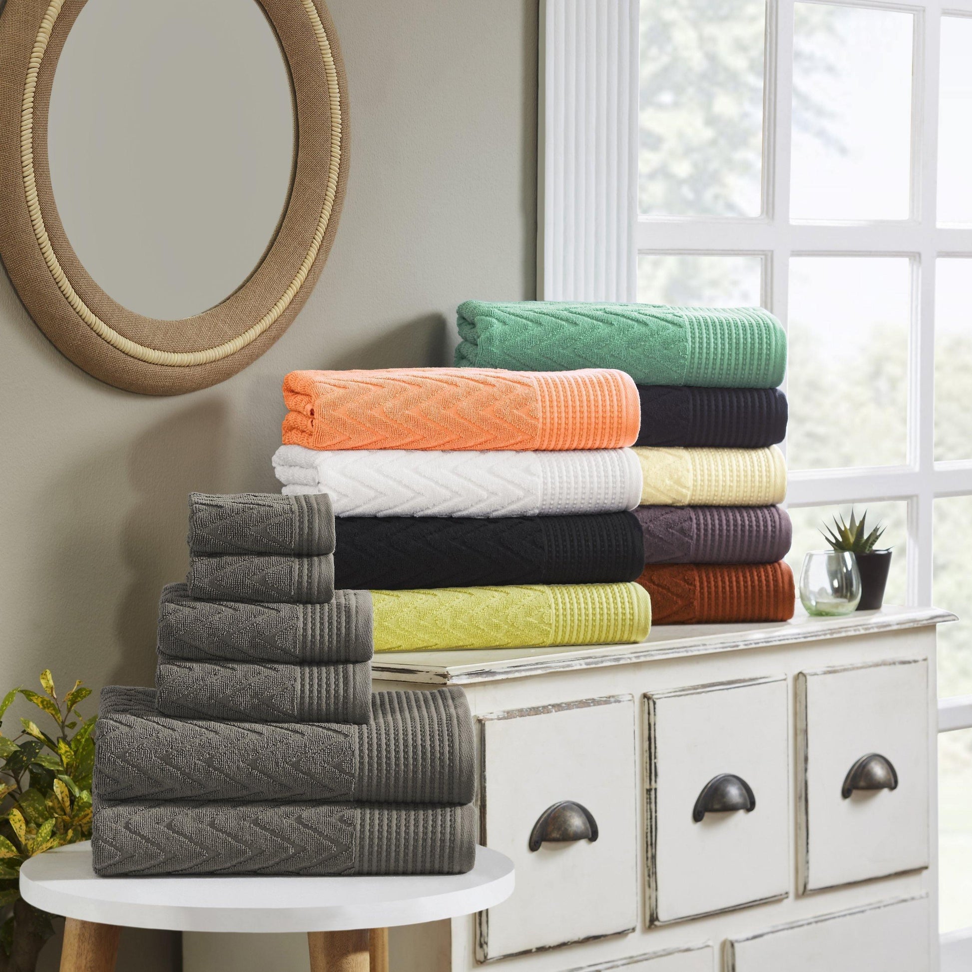Chevron 100% Combed Cotton 550 GSM Jacquard Weave 6-Piece Towel Set FredCo
