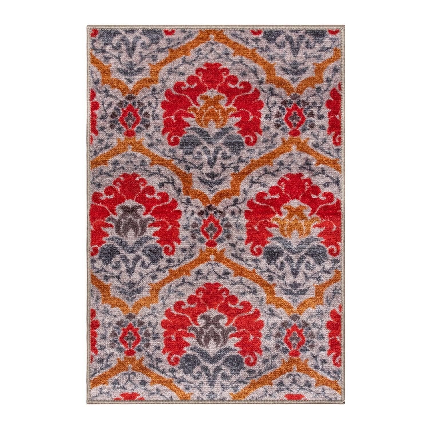 Chloe Non-Slip Nylon Foldable Modern Floral Damask Rug FredCo