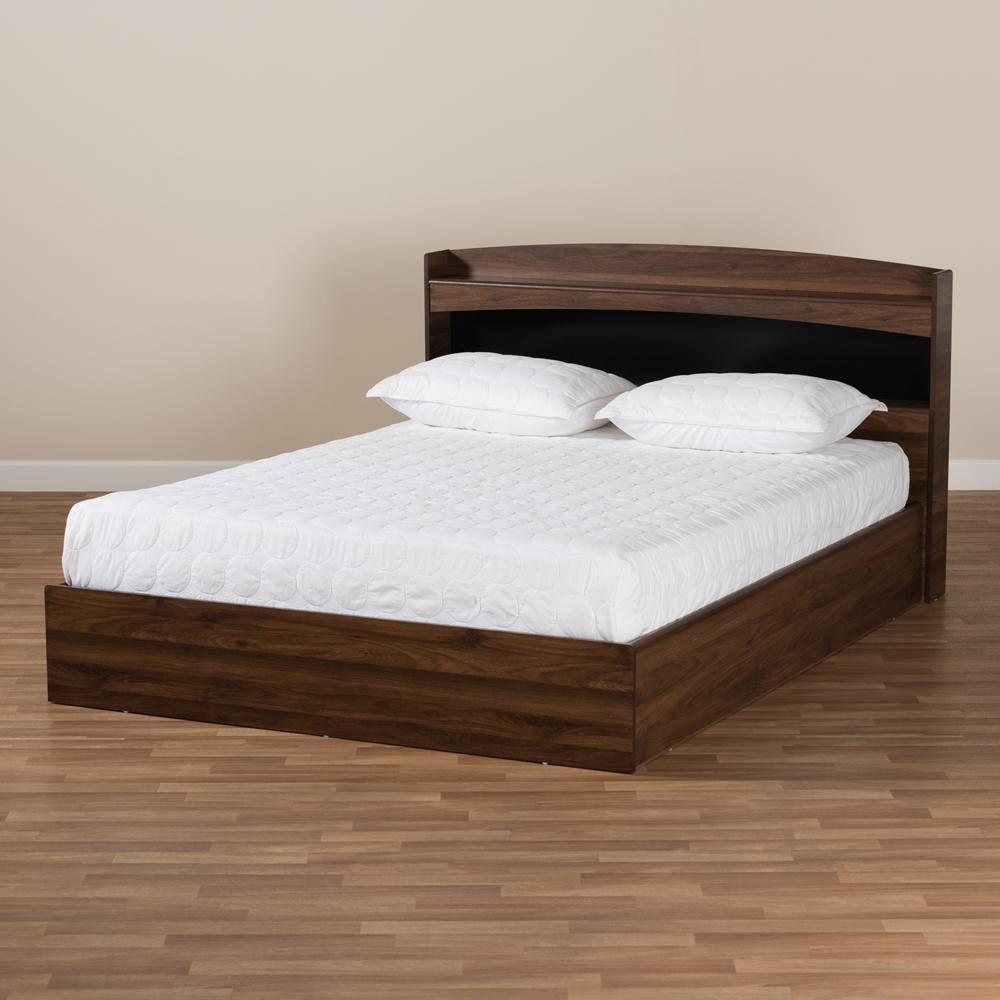 Christopher Modern and Contemporary Rustic Walnut Brown Finished Wood Queen Size Platform Bed with Shelves FredCo