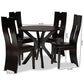 Cian Modern and Contemporary Dark Brown Faux Leather Upholstered and Dark Brown Finished Wood 5-Piece Dining Set FredCo
