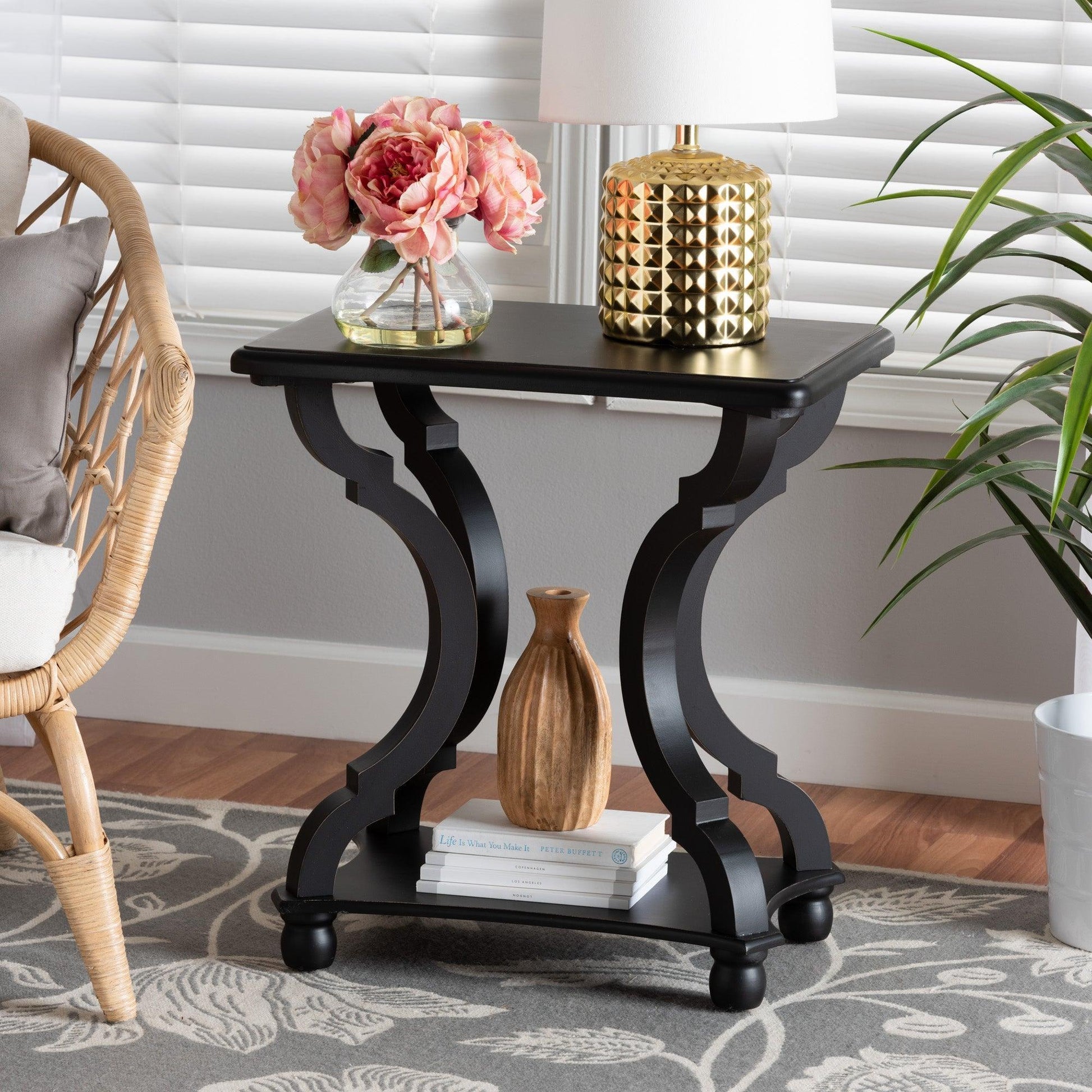 Cianna Classic and Traditional Black Wood End Table FredCo