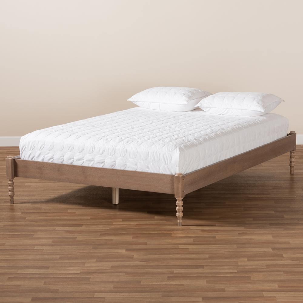 Cielle French Bohemian Antique Oak Finished Wood Queen Size Platform Bed Frame FredCo