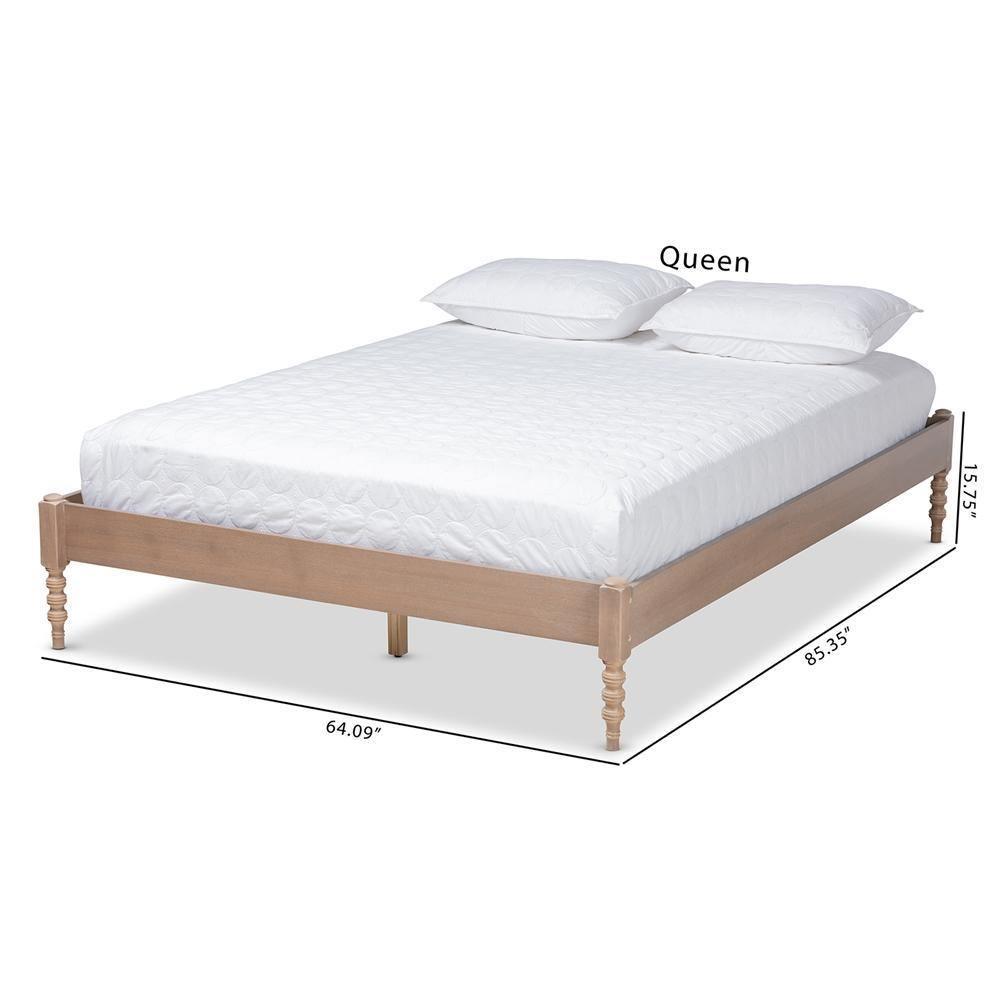 Cielle French Bohemian Antique Oak Finished Wood Queen Size Platform Bed Frame FredCo