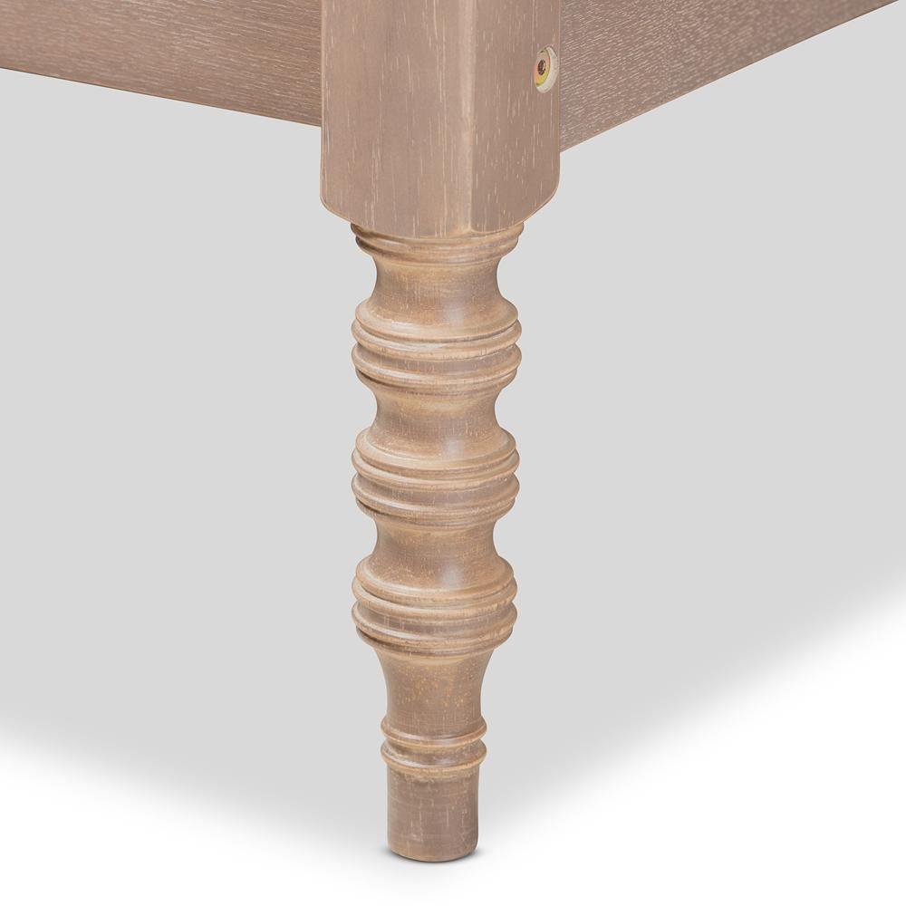 Cielle French Bohemian Antique Oak Finished Wood Queen Size Platform Bed Frame FredCo