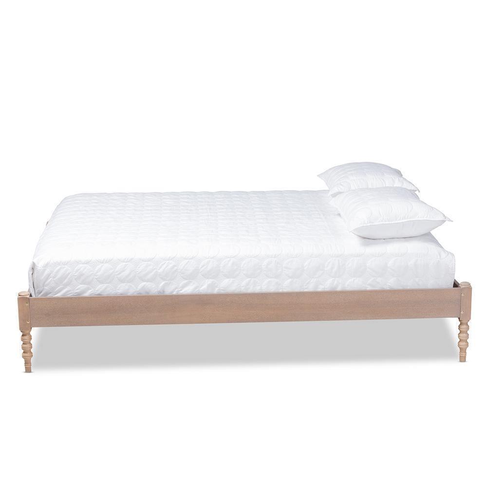 Cielle French Bohemian Antique Oak Finished Wood Queen Size Platform Bed Frame FredCo