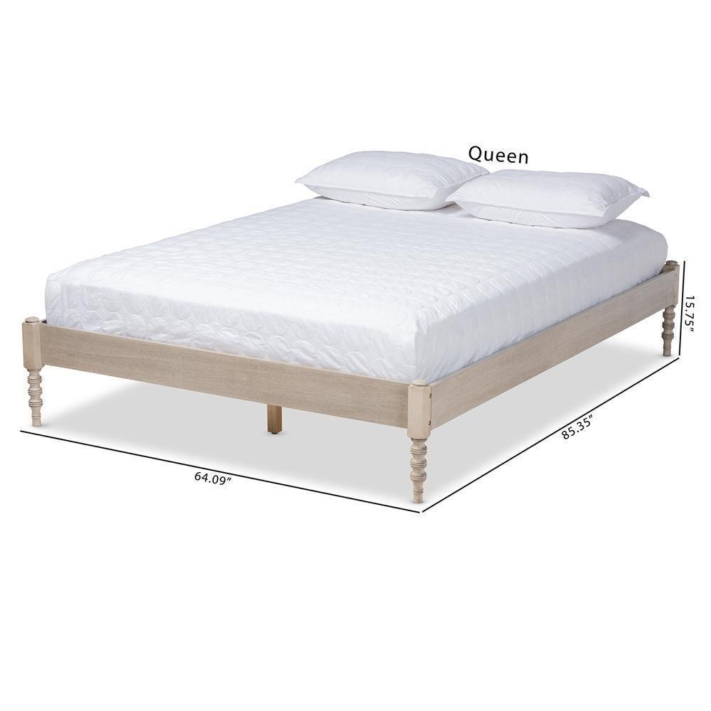 Cielle French Bohemian Antique White Oak Finished Wood Queen Size Platform Bed Frame FredCo
