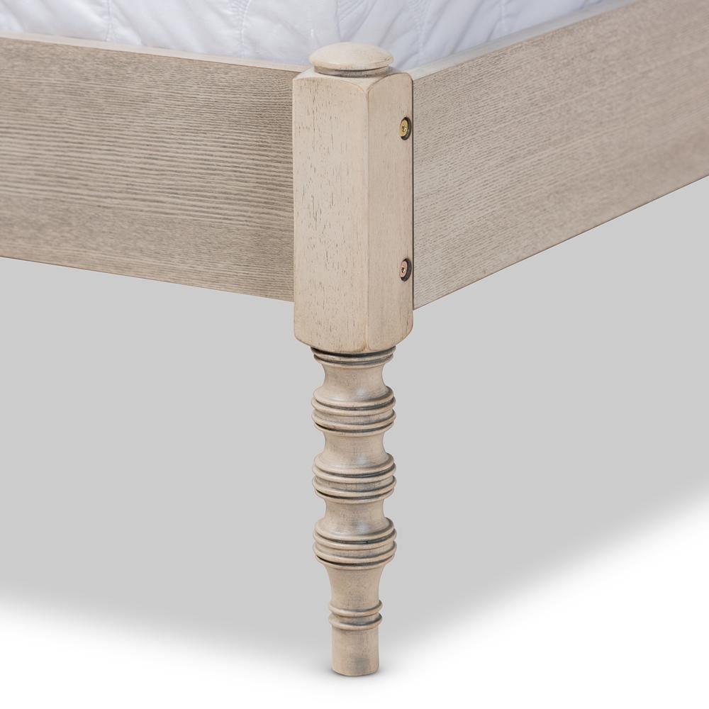 Cielle French Bohemian Antique White Oak Finished Wood Queen Size Platform Bed Frame FredCo