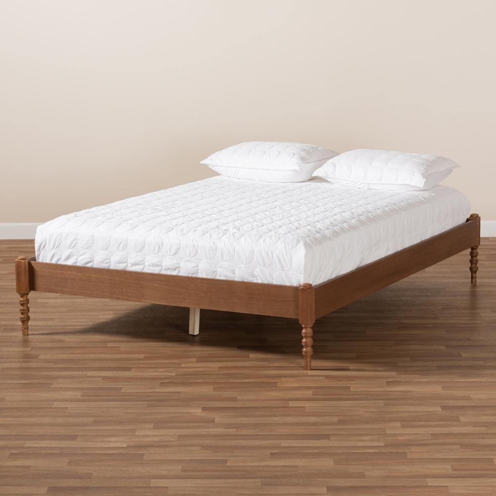 Cielle French Bohemian Ash Walnut Finished Wood Queen Size Platform Bed Frame FredCo