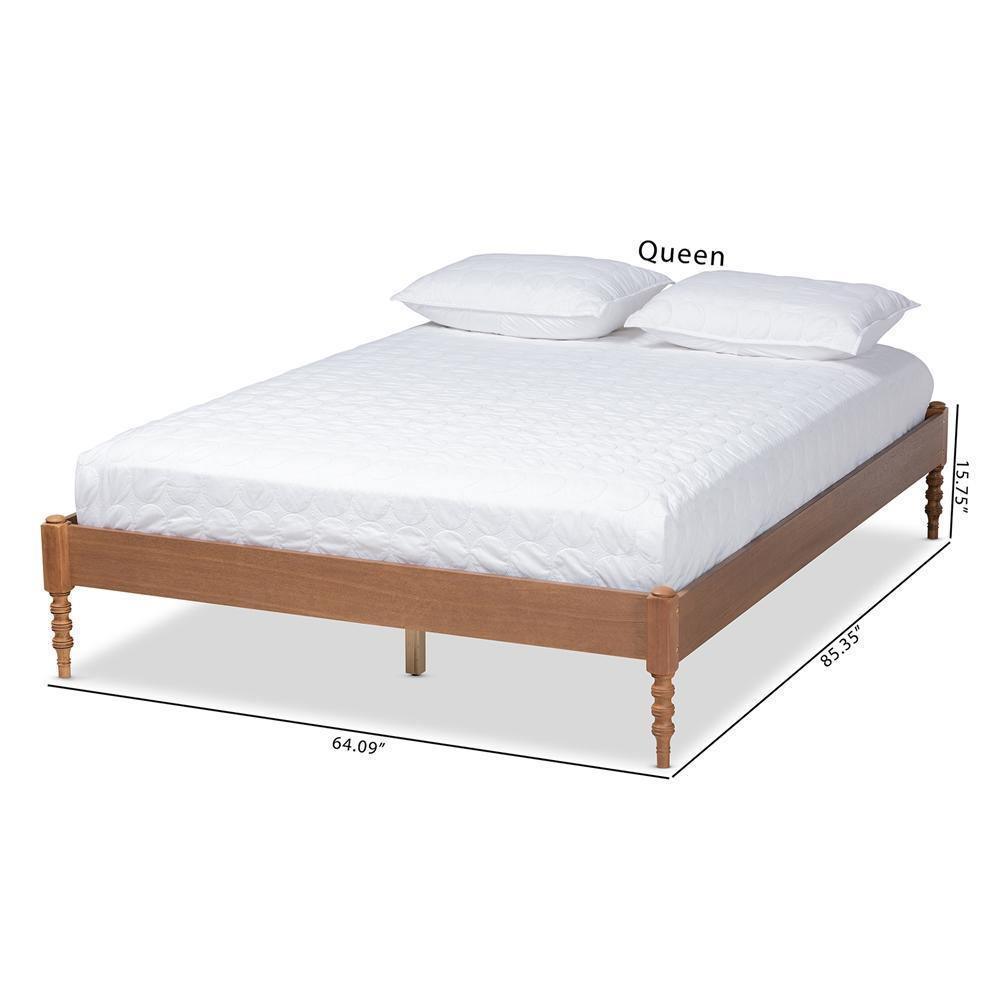 Cielle French Bohemian Ash Walnut Finished Wood Queen Size Platform Bed Frame FredCo