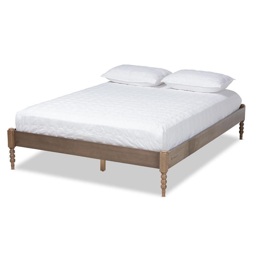 Cielle French Bohemian Weathered Grey Oak Finished Wood Queen Size Platform Bed Frame FredCo