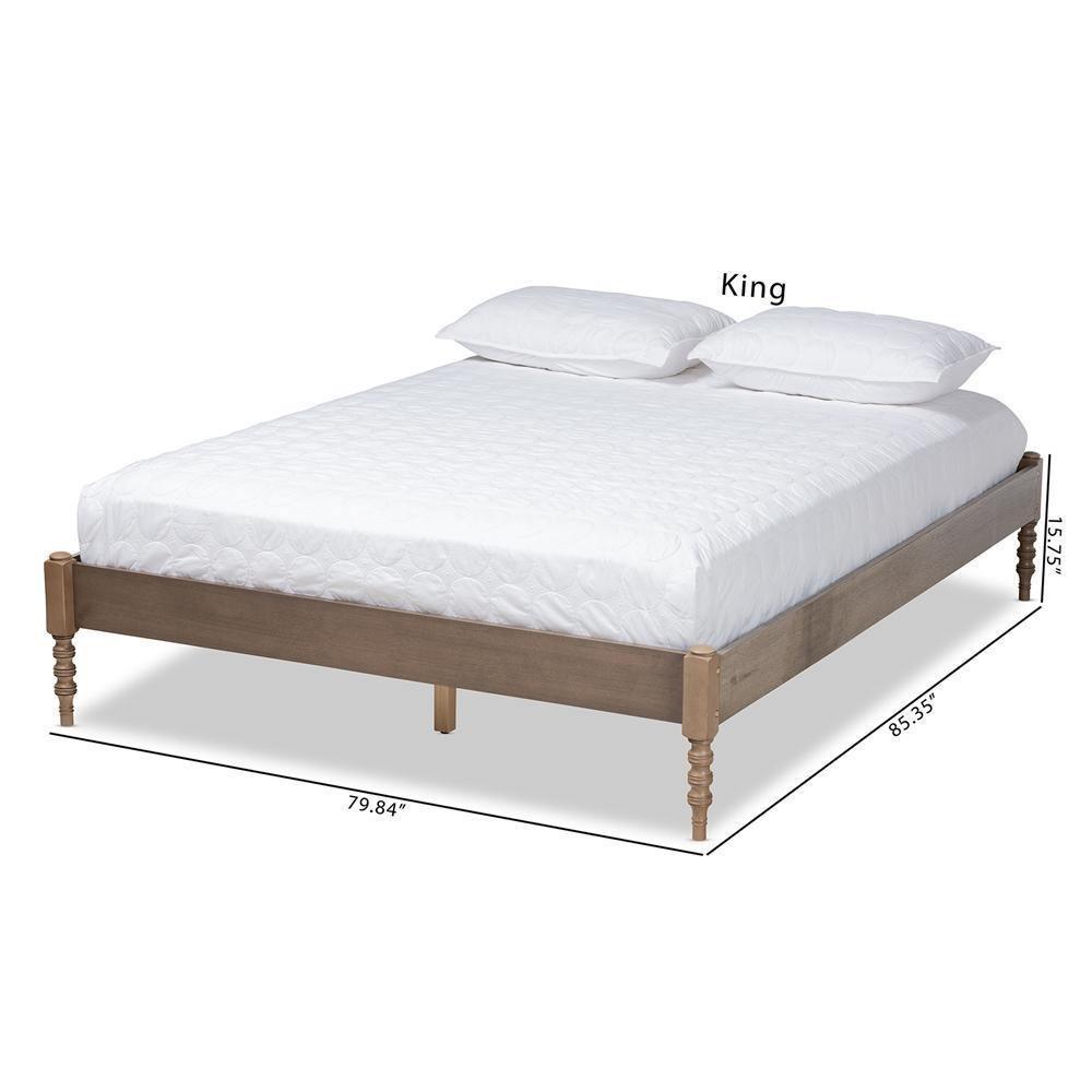 Cielle French Bohemian Weathered Grey Oak Finished Wood Queen Size Platform Bed Frame FredCo