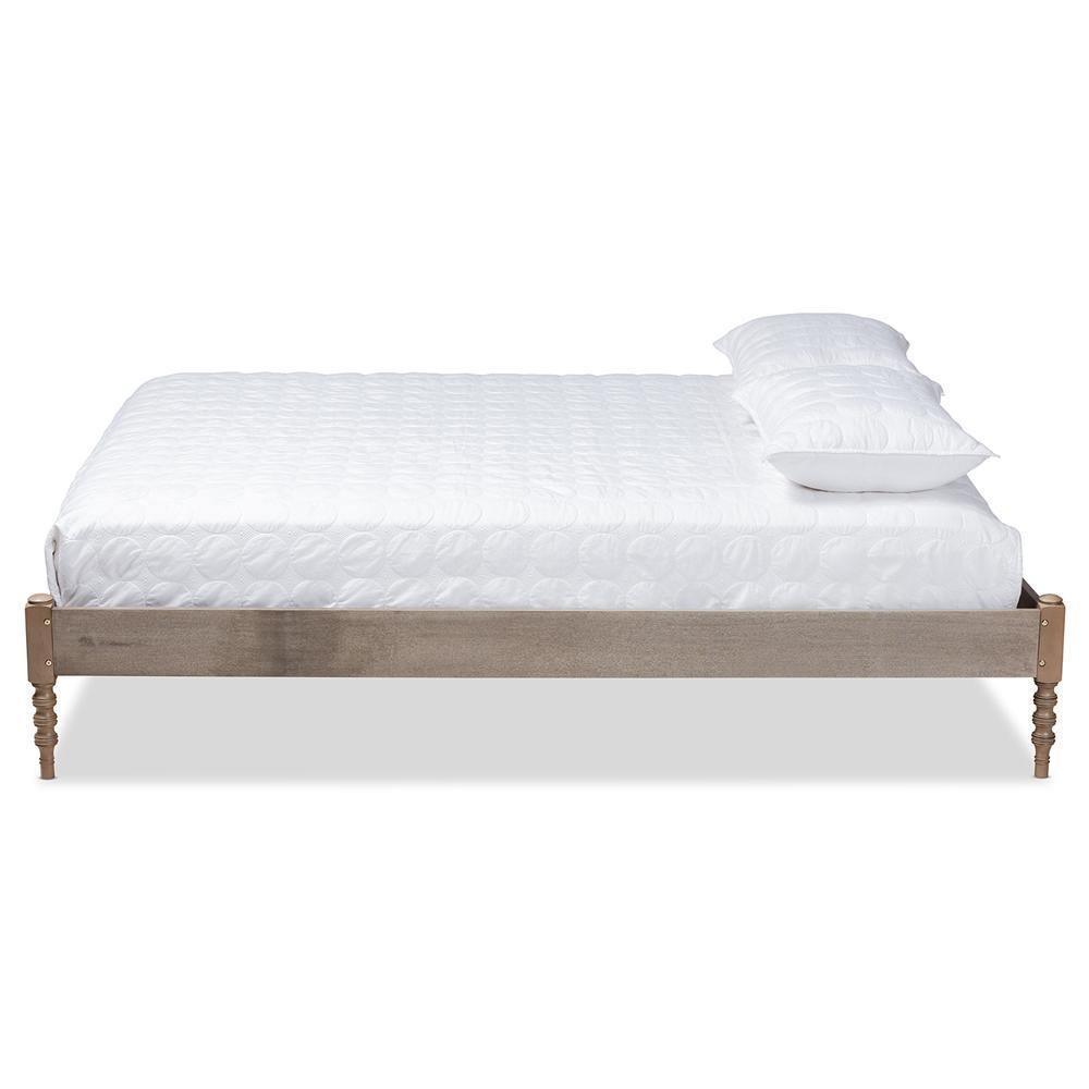 Cielle French Bohemian Weathered Grey Oak Finished Wood Queen Size Platform Bed Frame FredCo
