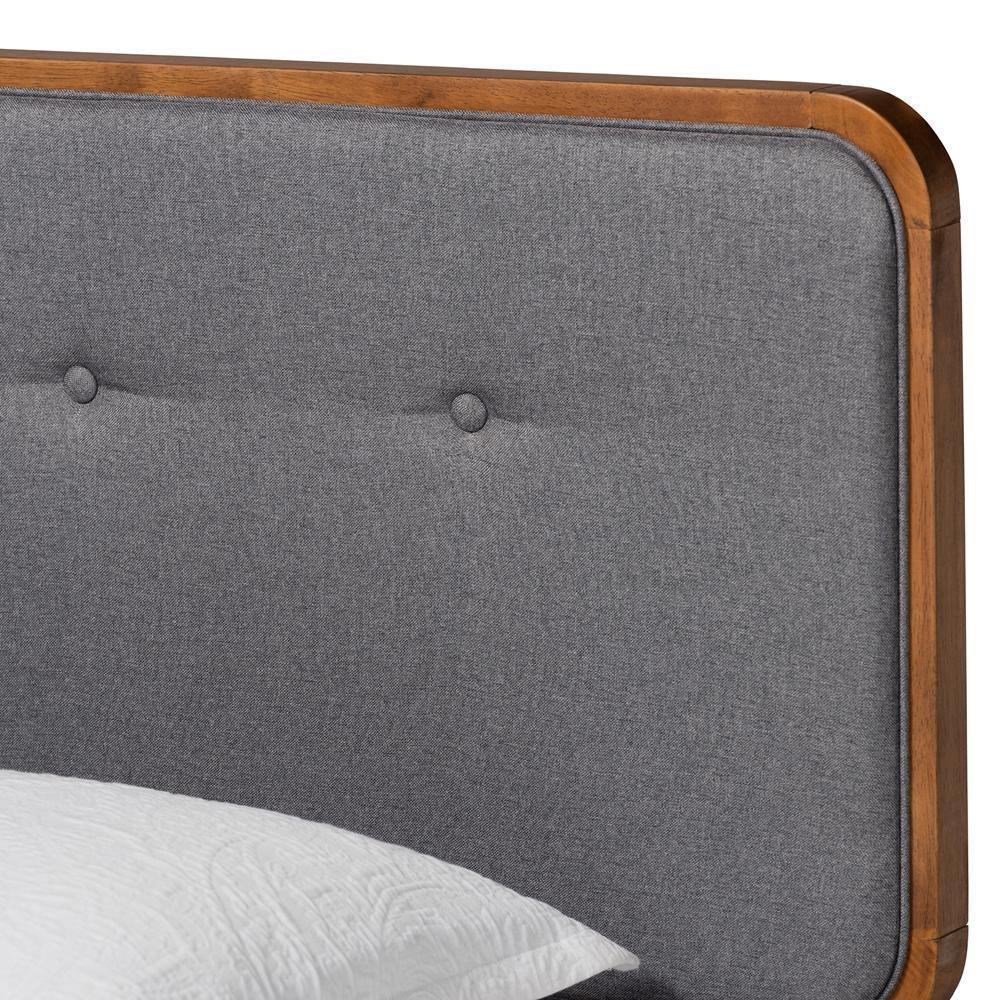 Cilka Mid-Century Modern Dark Grey Fabric Upholstered and Ash Walnut Finished Wood Twin Size Platform Bed FredCo