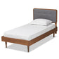Cilka Mid-Century Modern Dark Grey Fabric Upholstered and Ash Walnut Finished Wood Twin Size Platform Bed FredCo