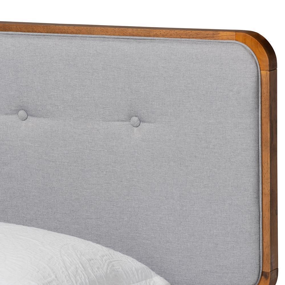 Cilka Mid-Century Modern Light Grey Fabric Upholstered and Ash Walnut Finished Wood Twin Size Platform Bed FredCo