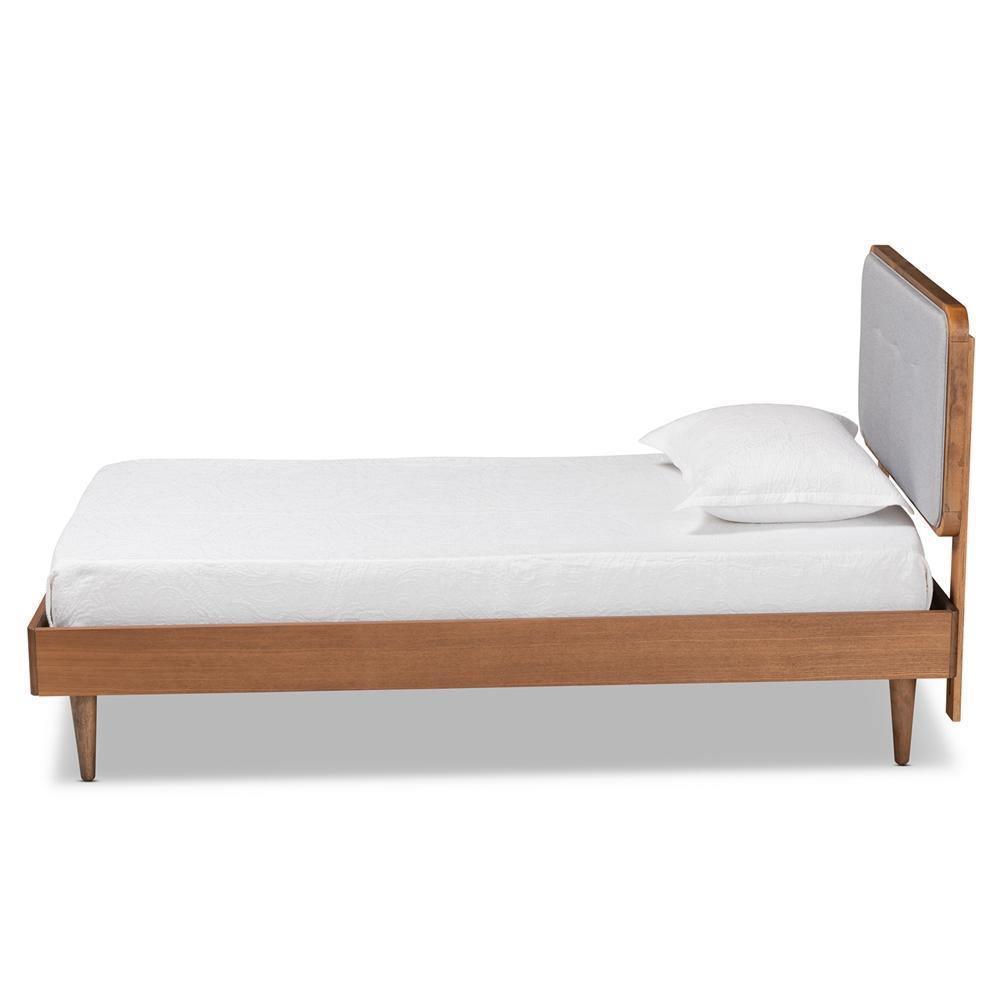 Cilka Mid-Century Modern Light Grey Fabric Upholstered and Ash Walnut Finished Wood Twin Size Platform Bed FredCo