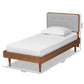 Cilka Mid-Century Modern Light Grey Fabric Upholstered and Ash Walnut Finished Wood Twin Size Platform Bed FredCo