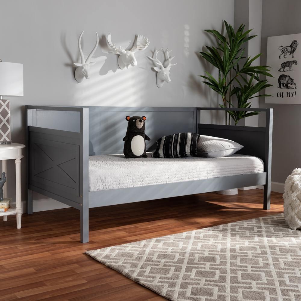 Cintia Cottage Farmhouse Grey Finished Wood Twin Size Daybed FredCo