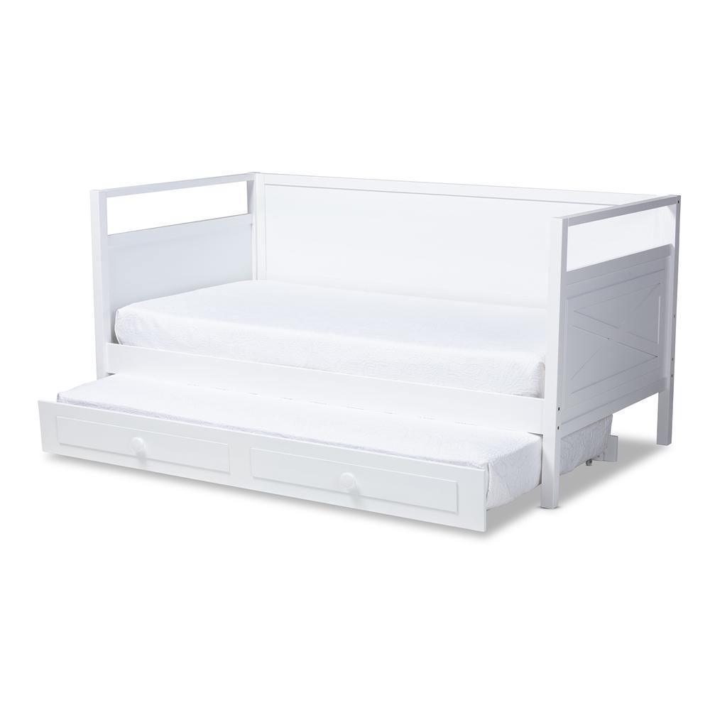 Cintia Cottage Farmhouse White Finished Wood Twin Size Daybed with Trundle FredCo