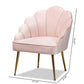 Cinzia Glam and Luxe Light Pink Velvet Fabric Upholstered Gold Finished Seashell Shaped Accent Chair FredCo