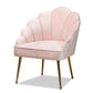 Cinzia Glam and Luxe Light Pink Velvet Fabric Upholstered Gold Finished Seashell Shaped Accent Chair FredCo