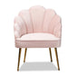 Cinzia Glam and Luxe Light Pink Velvet Fabric Upholstered Gold Finished Seashell Shaped Accent Chair FredCo