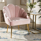 Cinzia Glam and Luxe Light Pink Velvet Fabric Upholstered Gold Finished Seashell Shaped Accent Chair FredCo